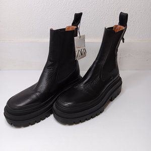 NITB ZARA | Lug Sole Leather Ankle Boots Black